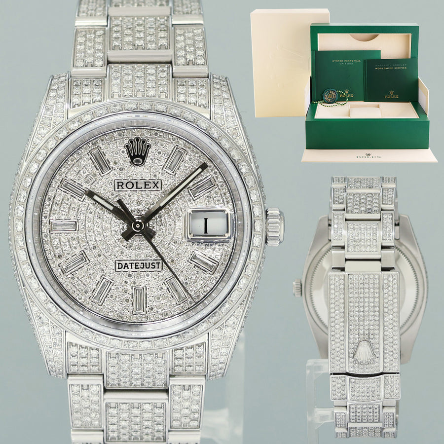 DIAMOND Rolex Oyster 115200 Pave Diamond Oyster Perpetual Date 34mm Steel Watch Box