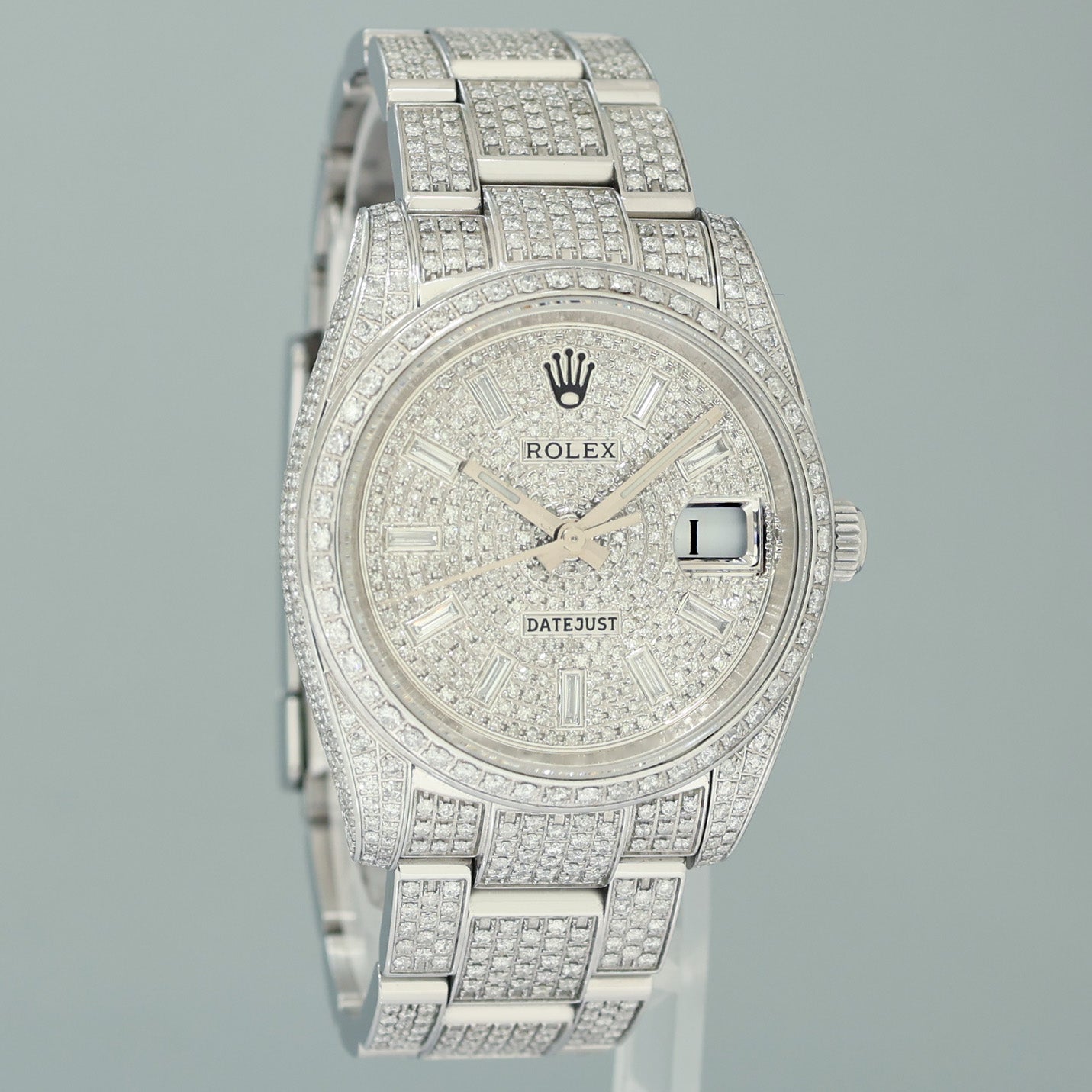 DIAMOND Rolex Oyster 115200 Pave Diamond Oyster Perpetual Date 34mm Steel Watch Box