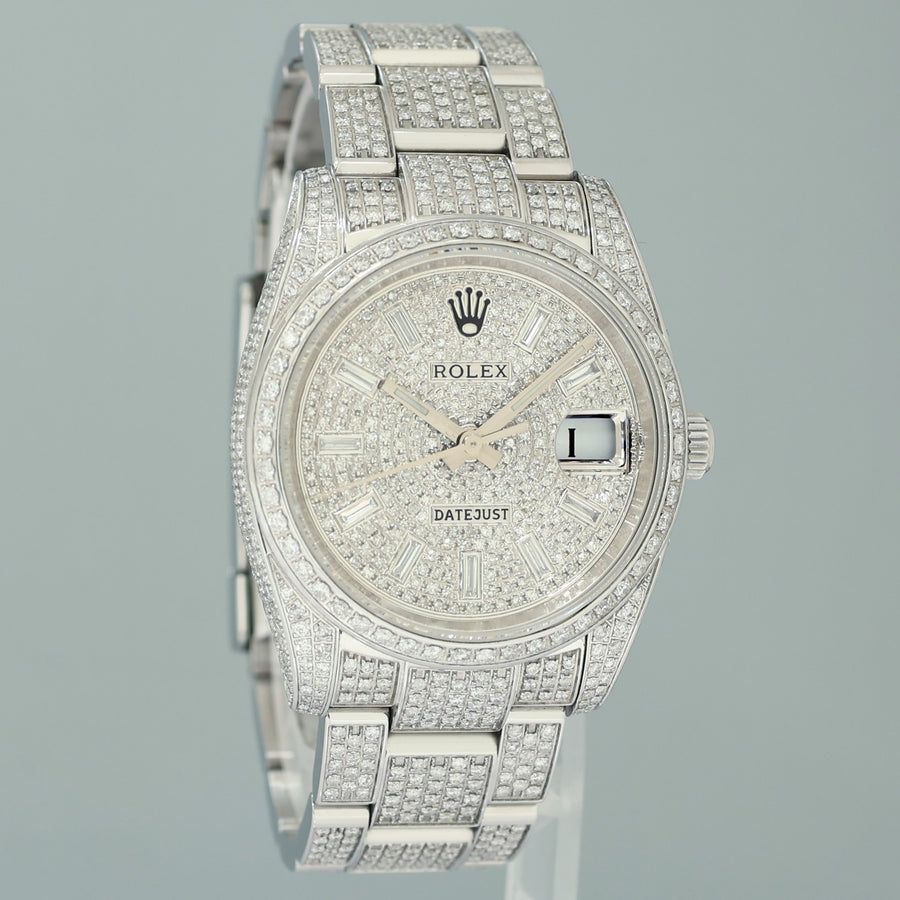 DIAMOND Rolex Oyster 115200 Pave Diamond Oyster Perpetual Date 34mm Steel Watch Box
