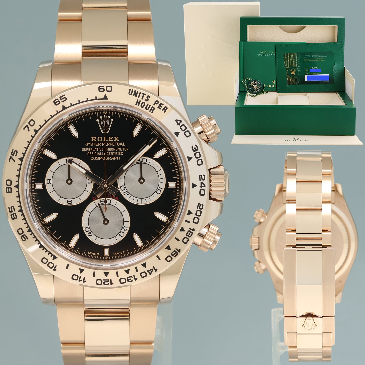 2024 NEW PAPERS Rolex Daytona Cosmograph 40mm Rose Gold Black 126505 Watch Box