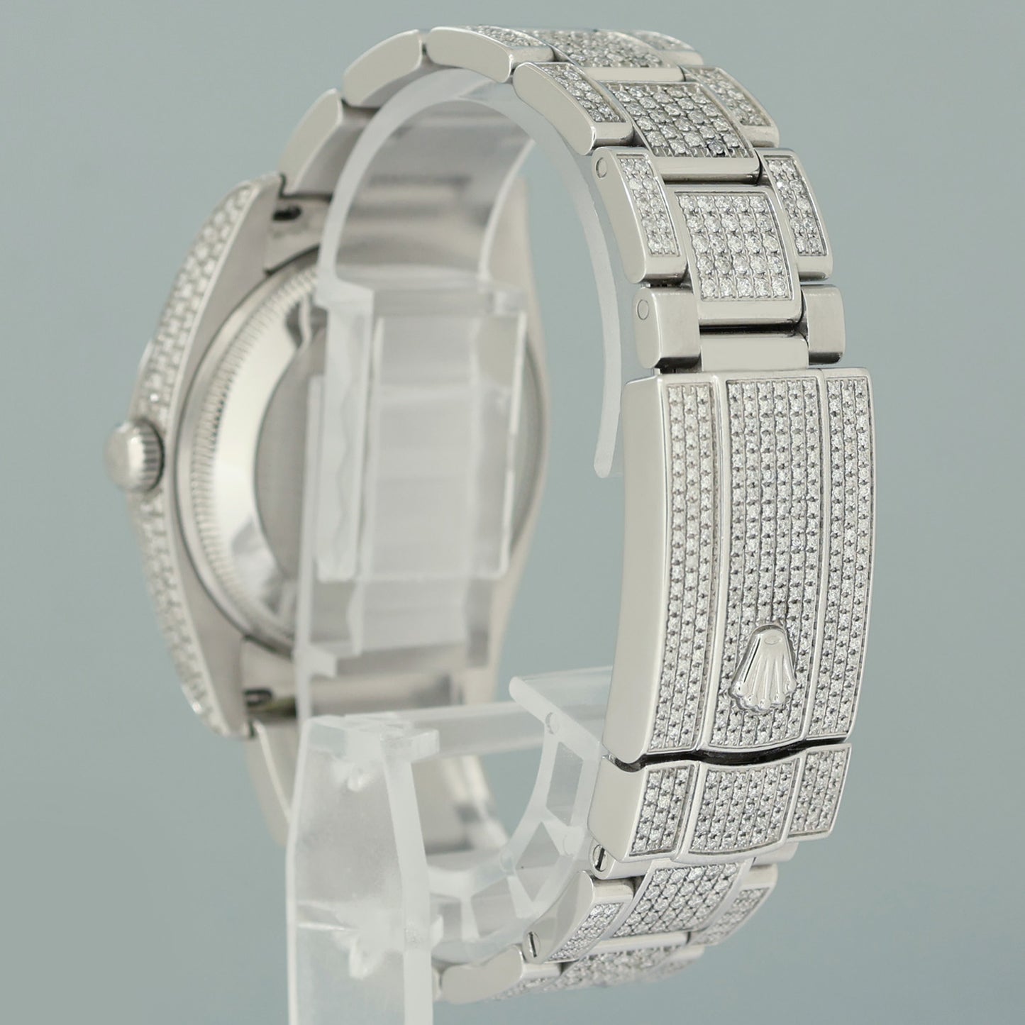 DIAMOND Rolex Oyster 115200 Pave Diamond Oyster Perpetual Date 34mm Steel Watch Box