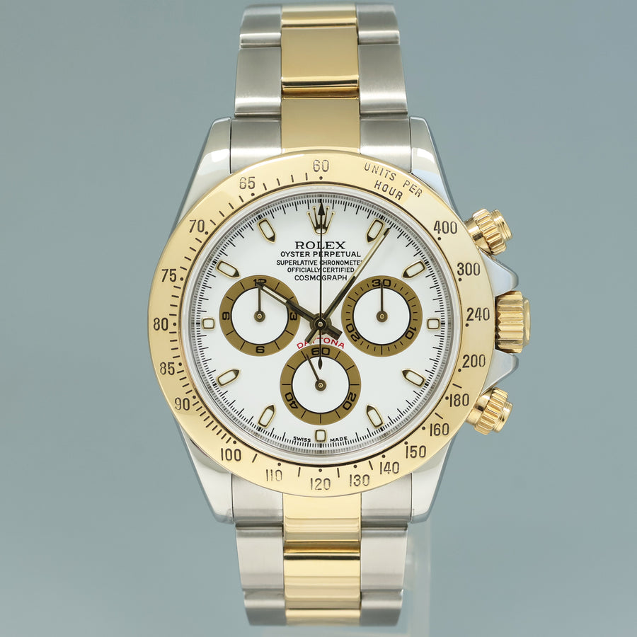 MINT Rolex Daytona 116523 White Dial Steel Yellow Gold Two Tone Steel Watch Box