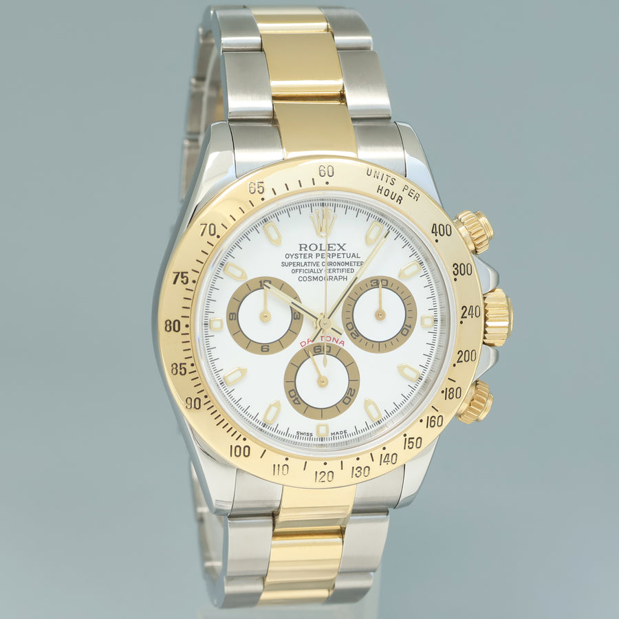 MINT Rolex Daytona 116523 White Dial Steel Yellow Gold Two Tone Steel Watch Box