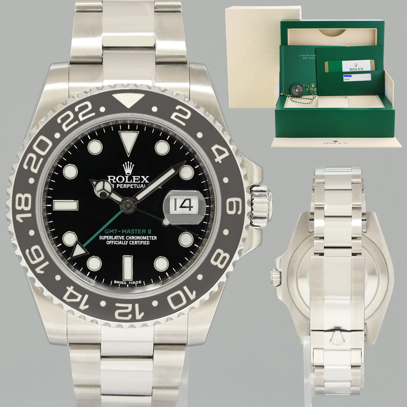2014 PAPERS MINT Rolex 116710LN GMT Master II Steel Ceramic Black 40mm Watch Box