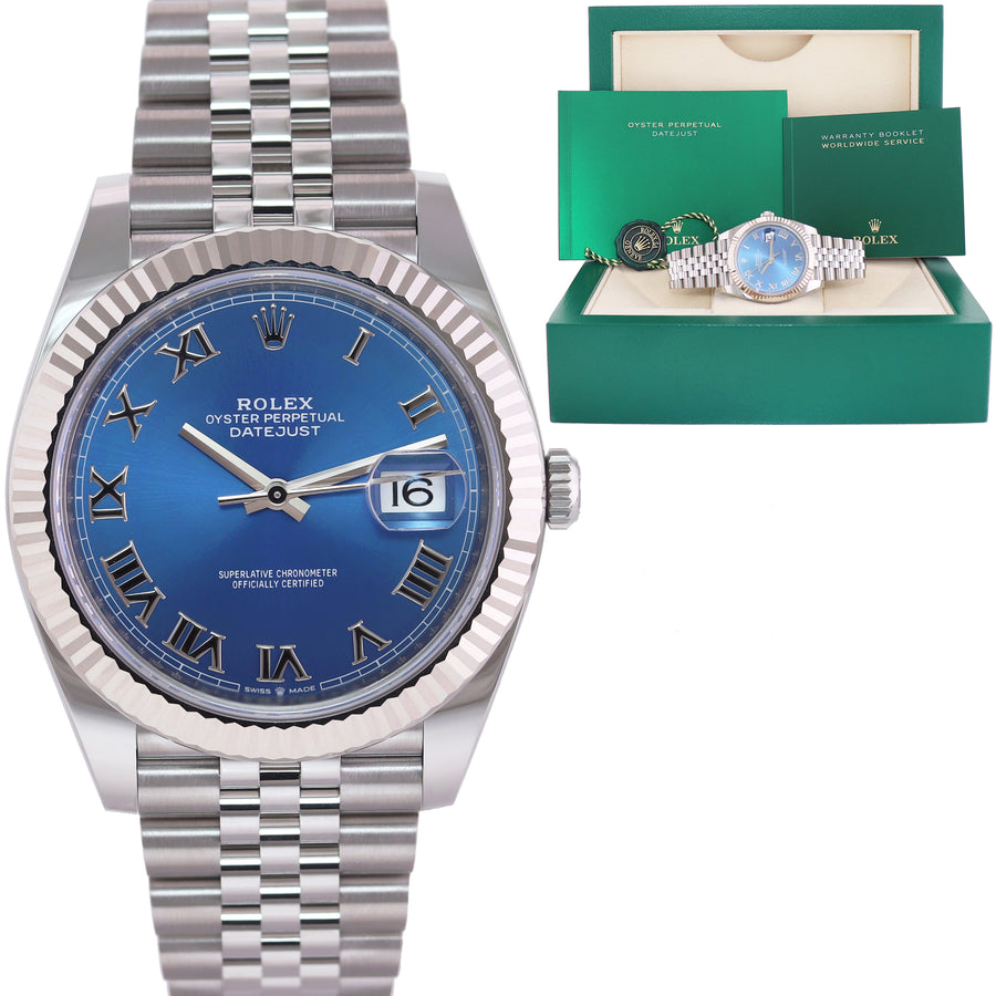 2023 MINT Rolex DateJust 41 41mm Blue Roman Jubilee Fluted 126334 Watch Box