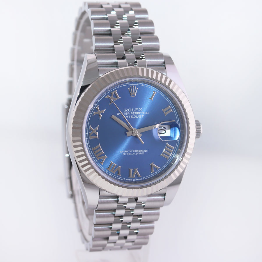 2023 MINT Rolex DateJust 41 41mm Blue Roman Jubilee Fluted 126334 Watch Box