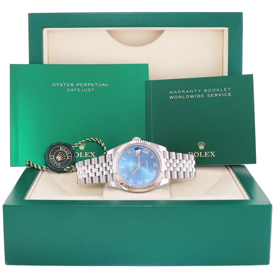 2023 MINT Rolex DateJust 41 41mm Blue Roman Jubilee Fluted 126334 Watch Box