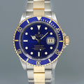 MINT 2008 GOLD BUCKLE Rolex Submariner 16613 Yellow Gold Steel Blue Watch Box