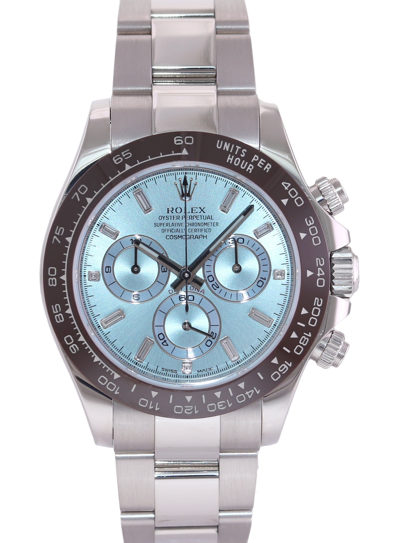 2022 MINT Rolex Daytona 116506 Platinum Glacier Blue Diamond Baguette Watch Box