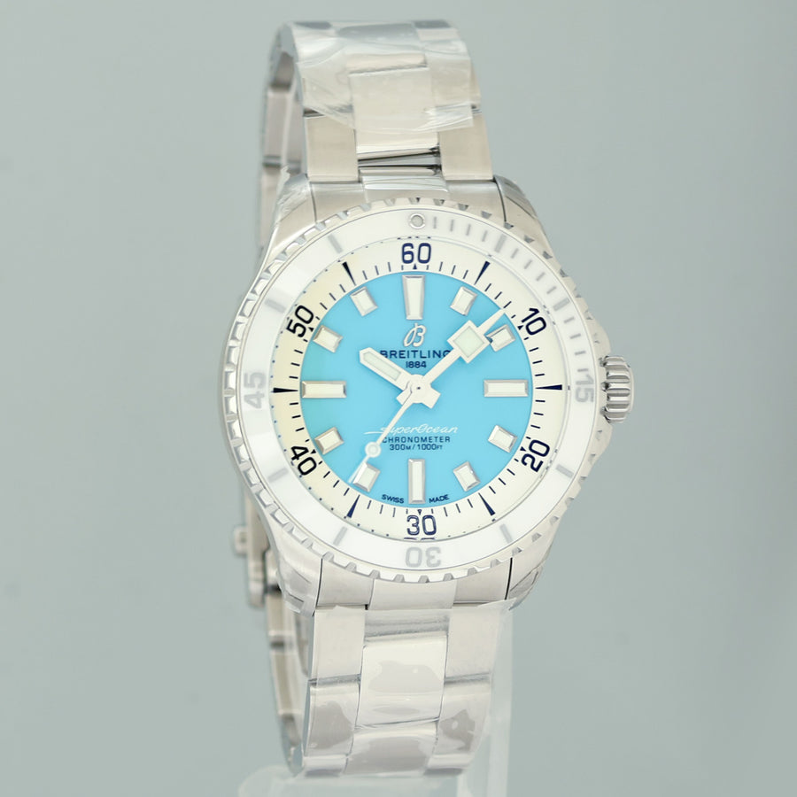 NEW Stickered Breitling Superocean A17377211C1A1 A17377 Auto 36mm White Blue With Box