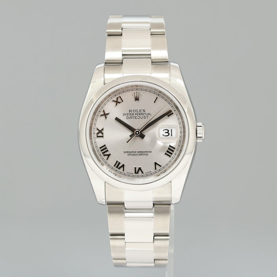 MINT 2010 PAPERS Rolex DateJust 36 116200 Rhodium Roman Oyster Steel 36mm Watch Box