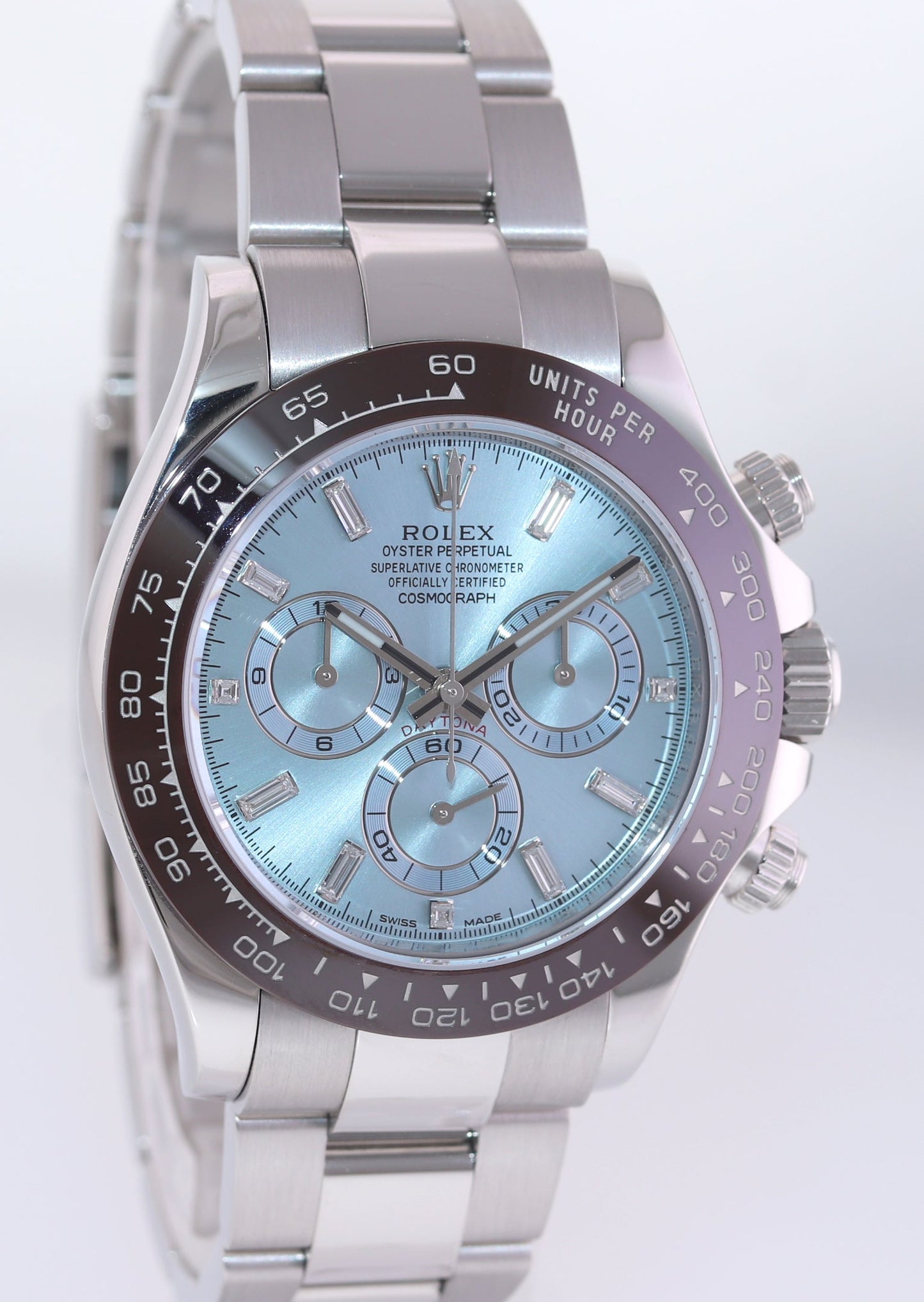 2022 MINT Rolex Daytona 116506 Platinum Glacier Blue Diamond Baguette Watch Box