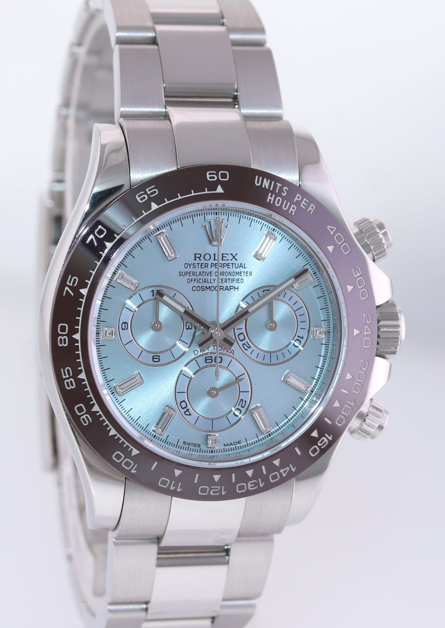 2022 MINT Rolex Daytona 116506 Platinum Glacier Blue Diamond Baguette Watch Box