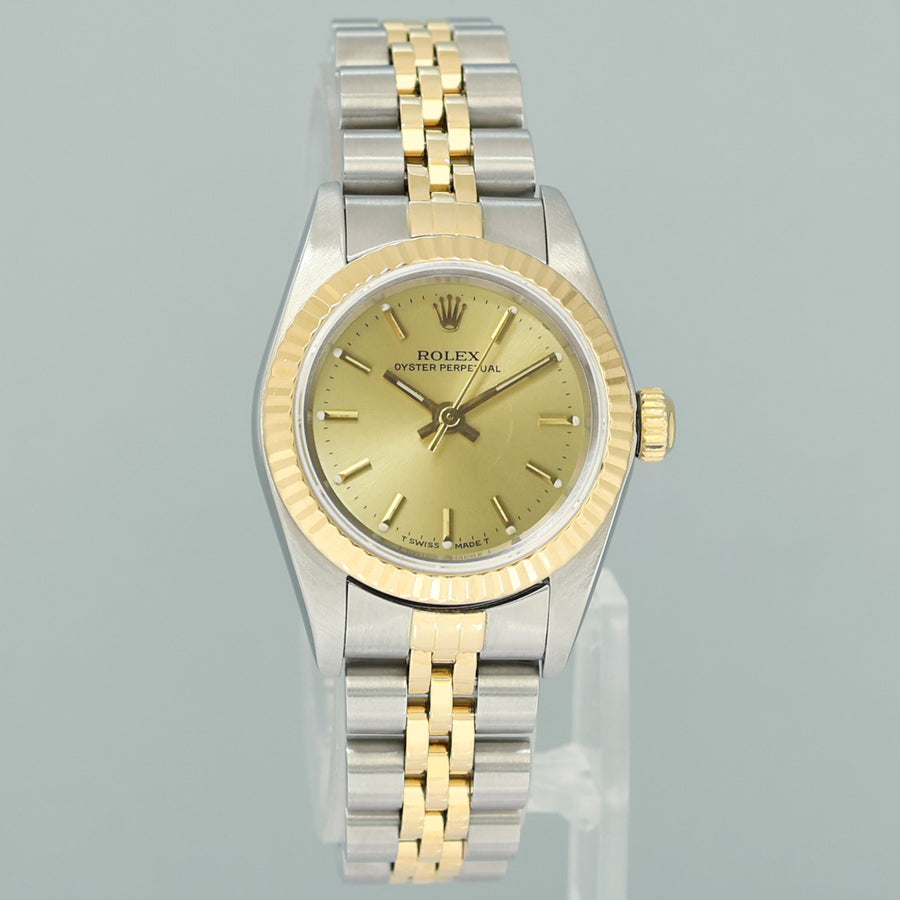 PAPERS Ladies Rolex Oyster 24mm Champagne 76193 Two Tone Gold Jubilee Watch