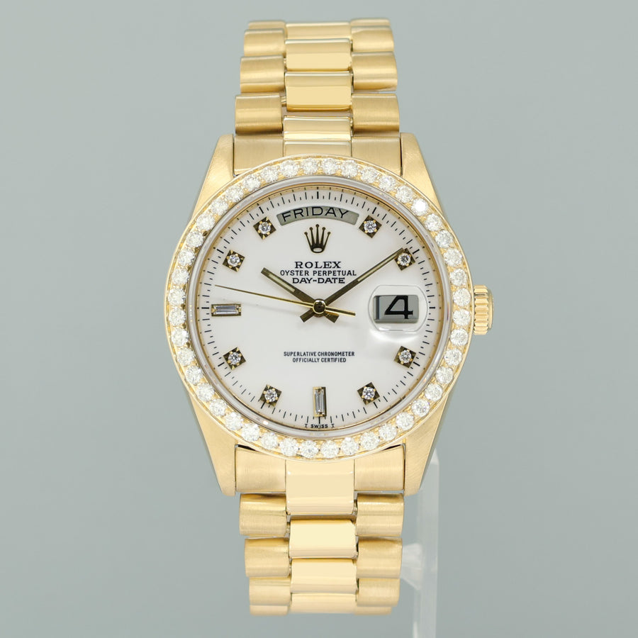 Rolex President Day-Date White Diamond 18038 Quickset Yellow Gold Watch Box