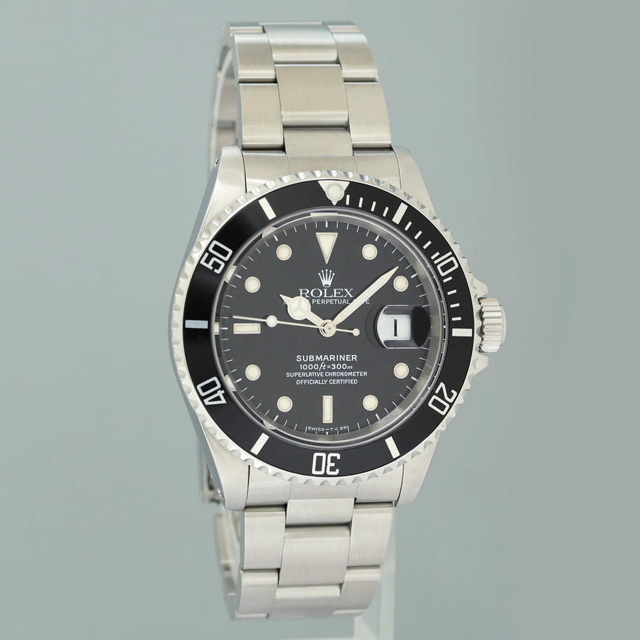 MINT 1996 Rolex Submariner Date Tritium 16610 Steel Black 40mm Oyster Watch Box