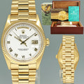 MINT Rolex 36mm President Day Date White Roman 18038 Quick Set Yellow Gold Watch Box