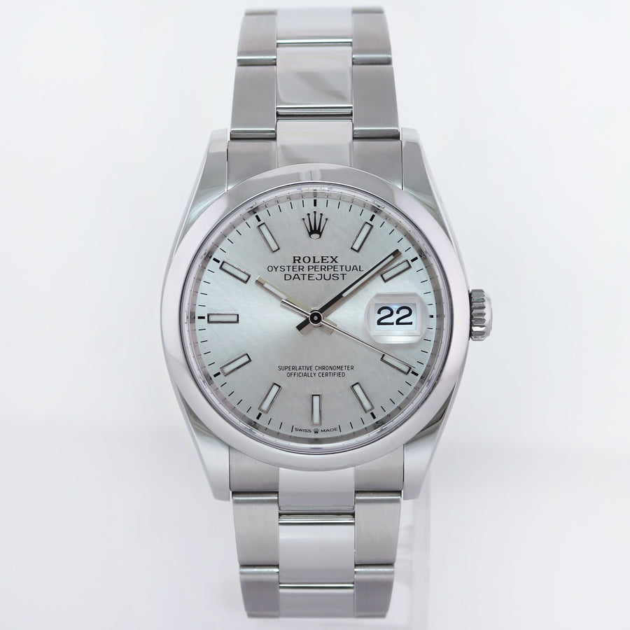 2024 NEW PAPERS Rolex 126200 DateJust 36mm Silver Stick Steel Oyster Band Watch