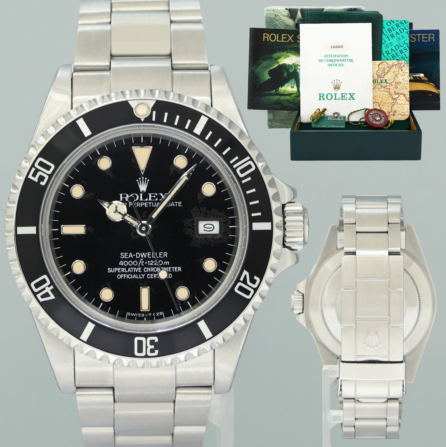 1988 PAPERS Rolex Sea-Dweller Steel Tritium 16660 Date 40mm Watch Box