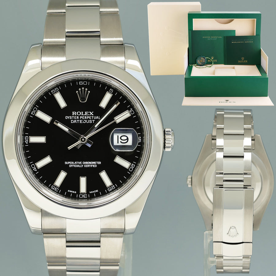 2013 MINT Rolex DateJust II 116300 Black Stick Oyster Steel 41mm Watch Box