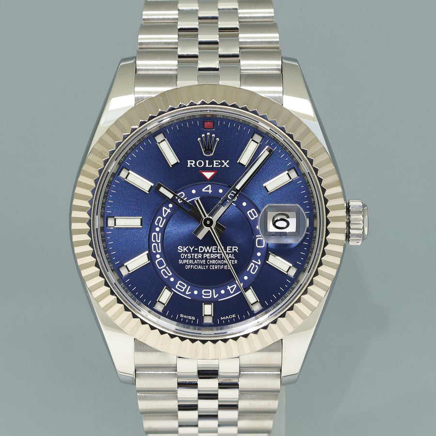 2022 NEW PAPERS Rolex 326934 Sky-Dweller Steel BLUE Jubilee Fluted 42mm Watch Box