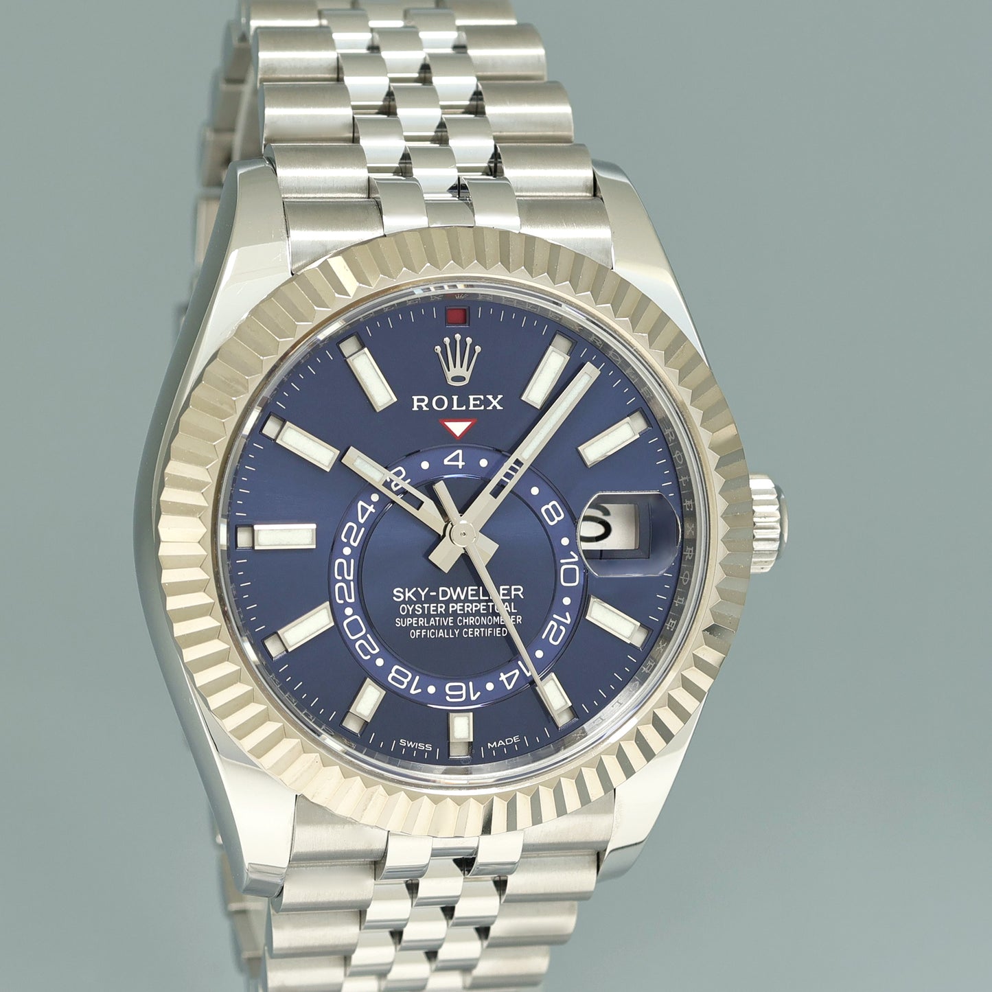 2022 NEW PAPERS Rolex 326934 Sky-Dweller Steel BLUE Jubilee Fluted 42mm Watch Box
