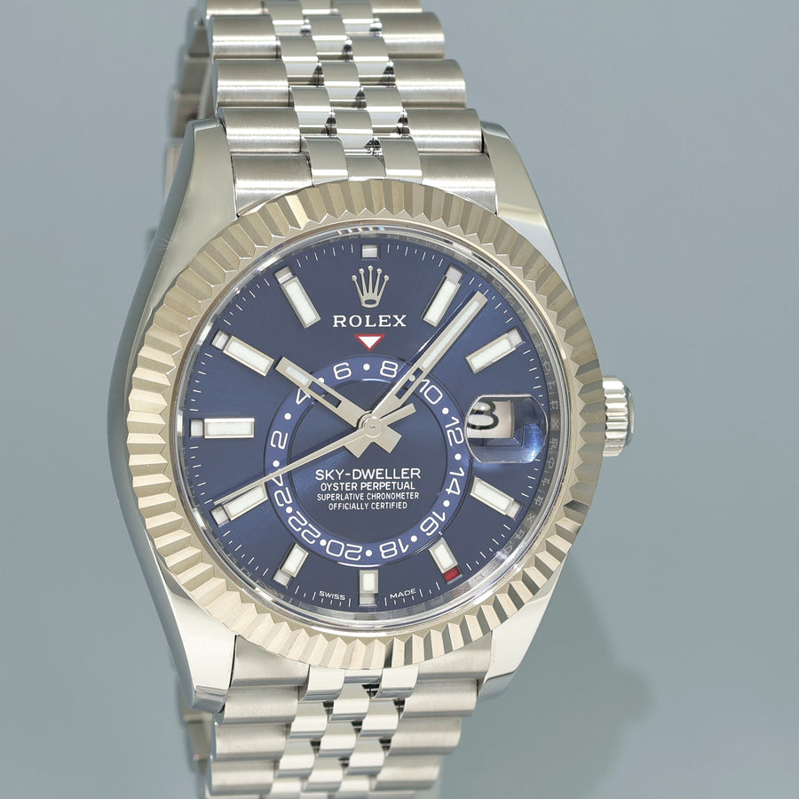 2023 MINT Rolex Sky-Dweller Steel BLUE Jubilee Fluted 42mm 326934 Watch Box