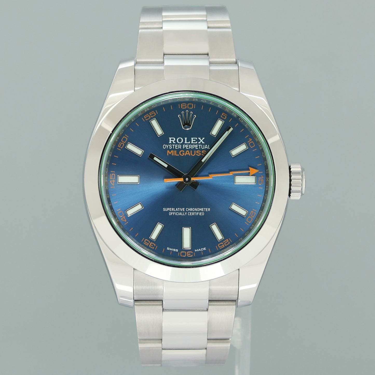 2022 NEW PAPERS Rolex 116400GV Milgauss Blue Anniversary Green Steel Watch Box
