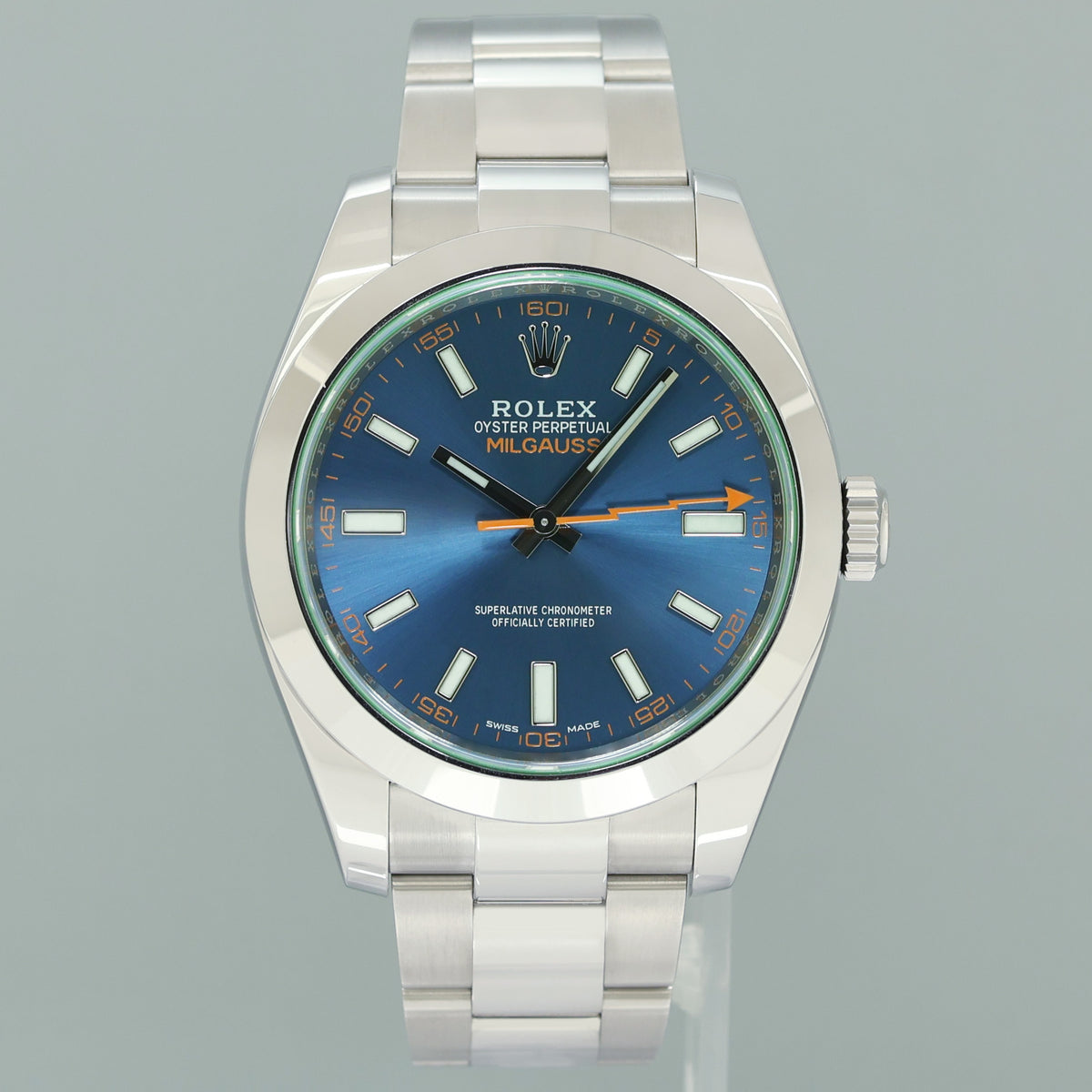 2017 MINT PAPERS Rolex 116400GV Milgauss Blue Anniversary Green Steel Watch Box
