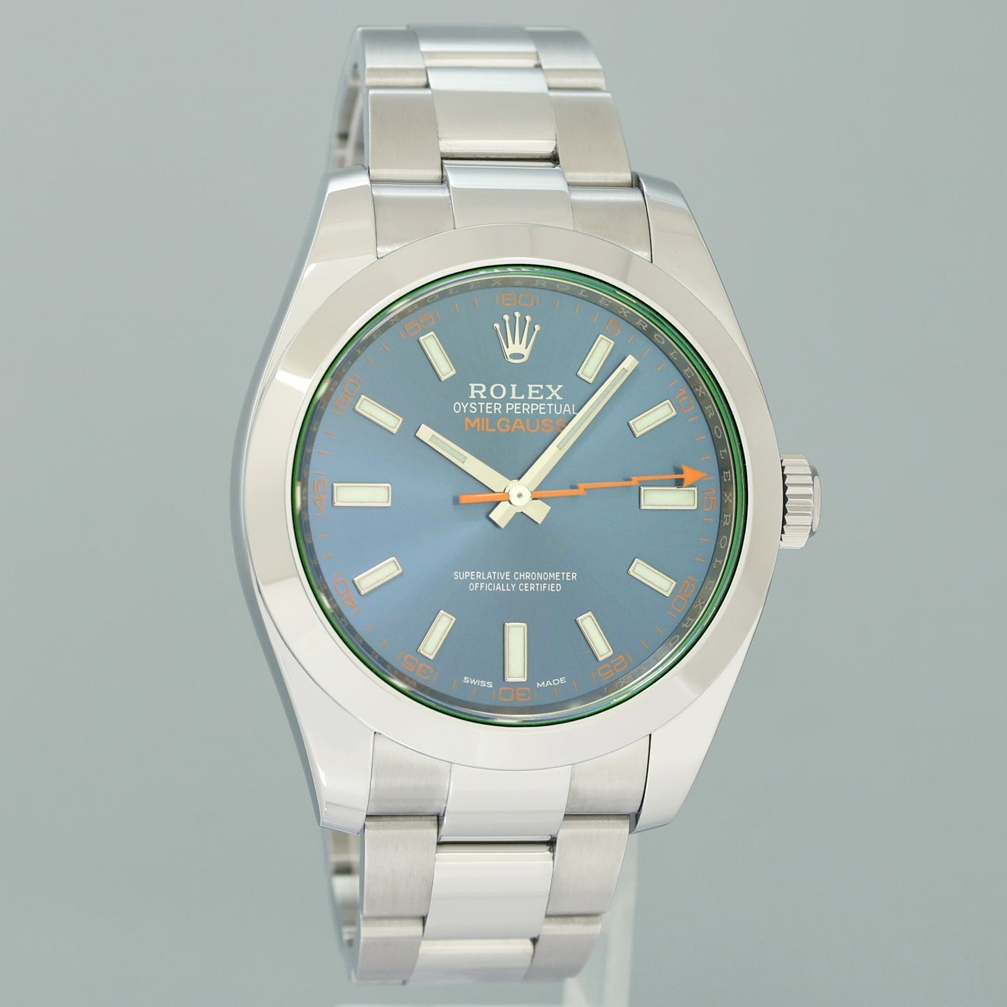 2022 NEW PAPERS Rolex 116400GV Milgauss Blue Anniversary Green Steel Watch Box