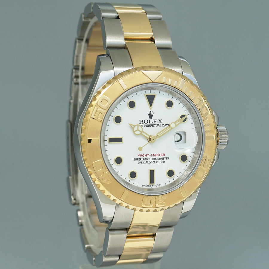 MINT 2009 Rolex Yachtmaster 16623 Two Tone Yellow Gold Steel White Sapphire Watch