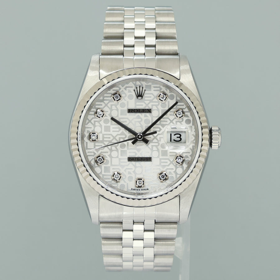 2003 MINT Rolex DateJust 16234 Silver Diamond Anniversary Jubilee Gold Fluted Watch