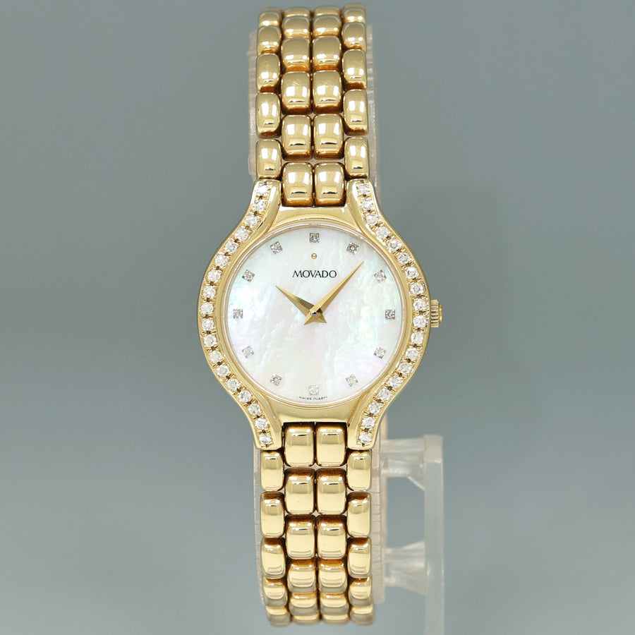 Ladies Movado 14k Yellow Gold 24mm Diamond Mother of Pearl Watch