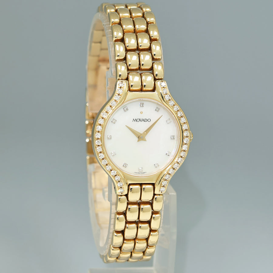 Ladies Movado 14k Yellow Gold 24mm Diamond Mother of Pearl Watch