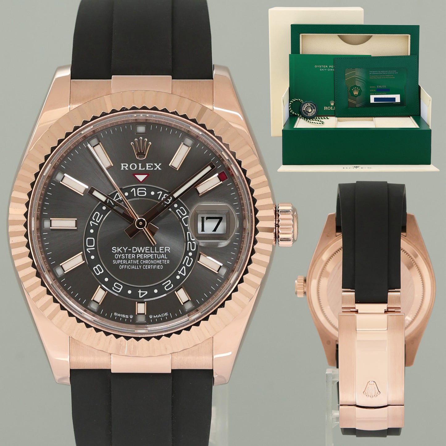 2024 NEW PAPERS Rolex Sky-Dweller Rose Gold Slate Oysterflex 336235 Watch Box