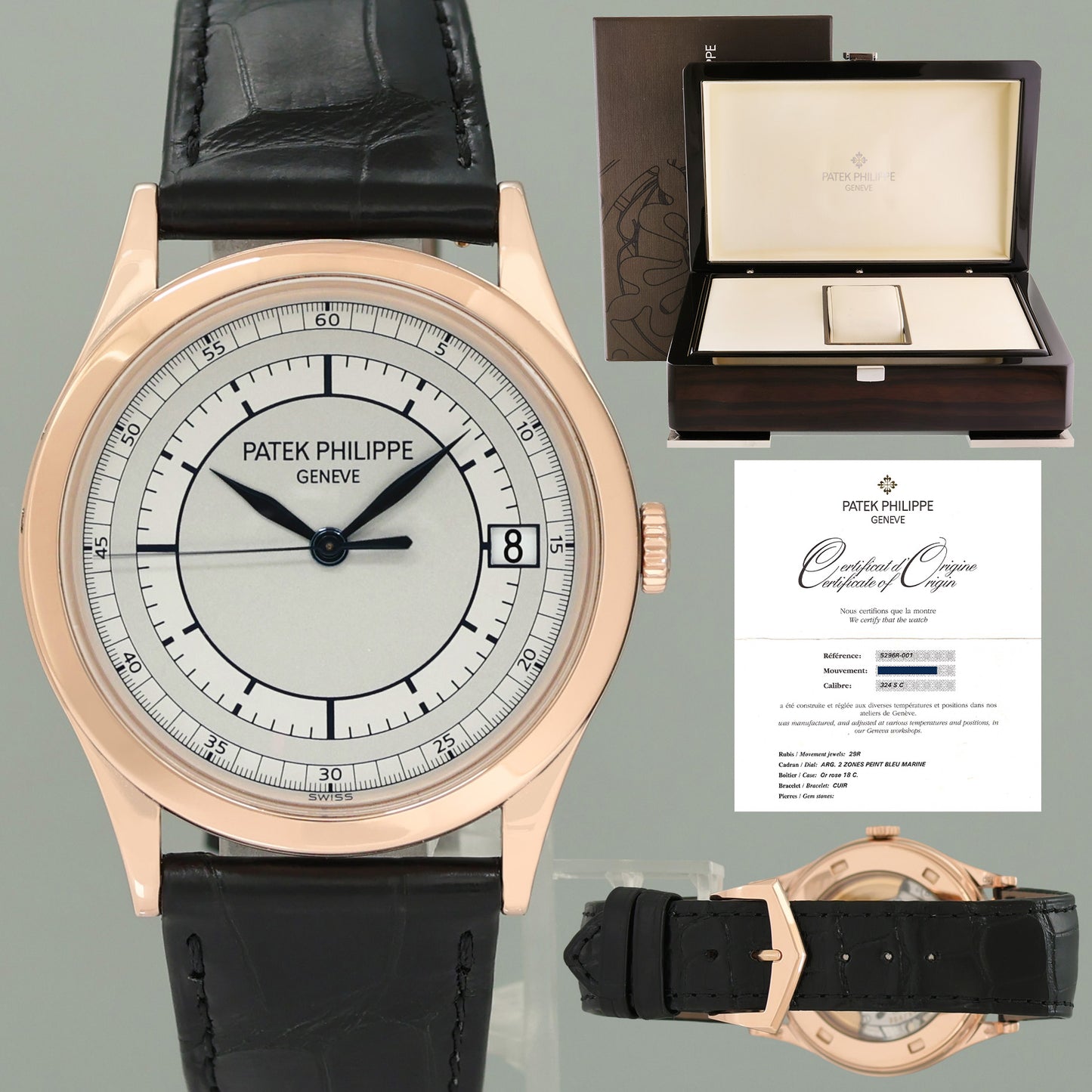 PAPERS MINT Patek Philippe 5296R Rose Gold Calatrava Sector Leather Watch Box