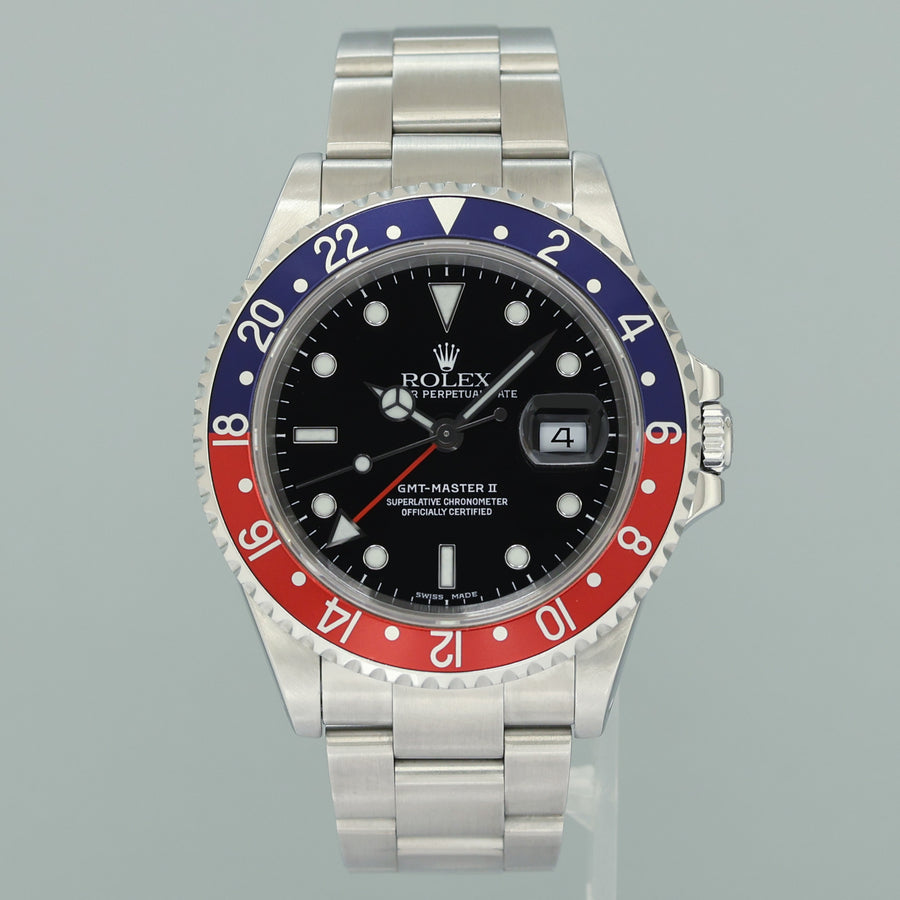 2000 MINT PAPERS Rolex GMT-Master II Pepsi Blue Red Steel 16710BLRO 40mm Watch
