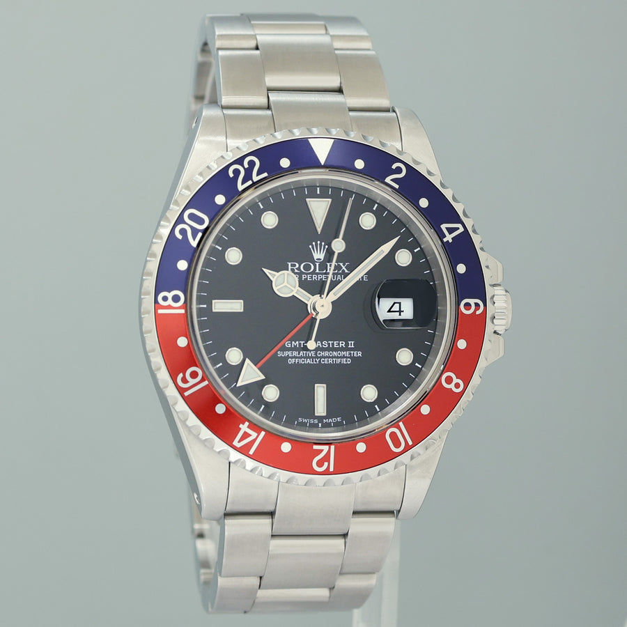 2000 MINT PAPERS Rolex GMT-Master II Pepsi Blue Red Steel 16710BLRO 40mm Watch
