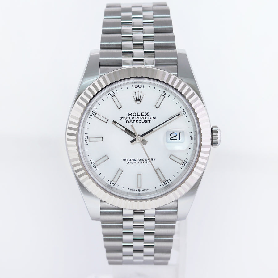 2026 NEW PAPERS Rolex DateJust 41 White Stick 126334 Steel Fluted Gold Jubilee Watch Box