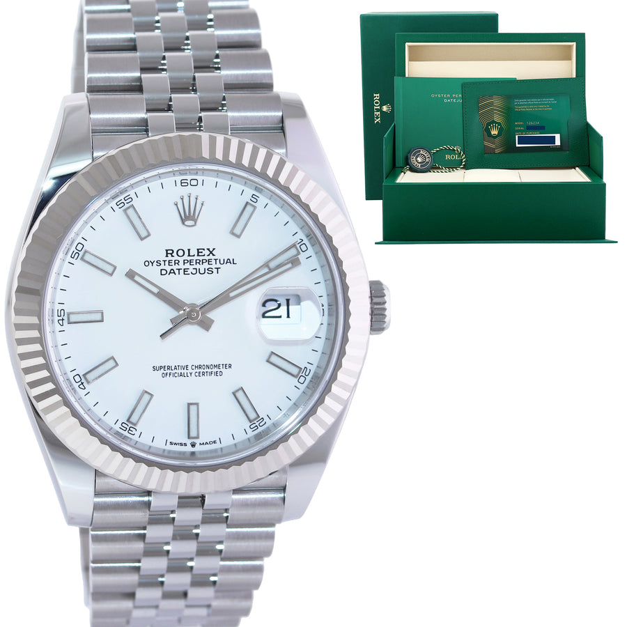2026 NEW PAPERS Rolex DateJust 41 White Stick 126334 Steel Fluted Gold Jubilee Watch Box
