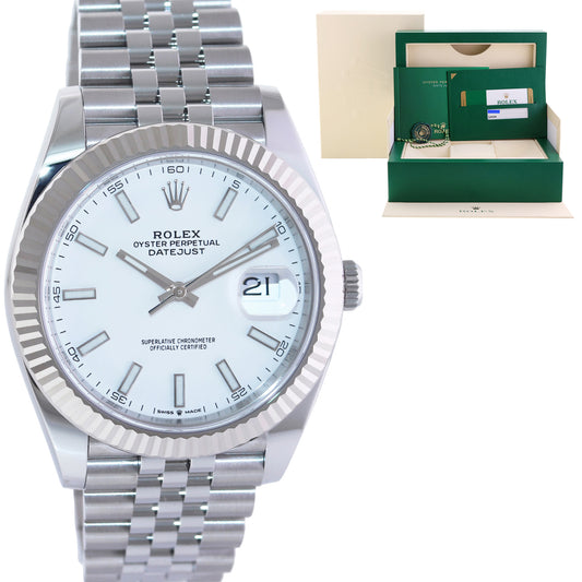 MINT PAPERS Rolex 126334 DateJust 41 White Stick Steel 41mm Fluted Gold Jubilee Watch Box