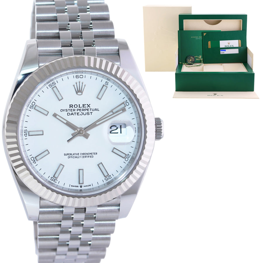 MINT PAPERS Rolex 126334 DateJust 41 White Stick Steel 41mm Fluted Gold Jubilee Watch Box