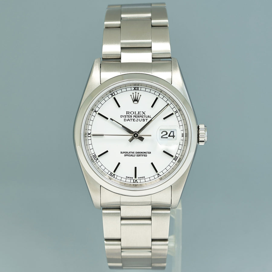 MINT Rolex DateJust 36mm 16200 Steel White Stick Oyster 36mm Watch Box