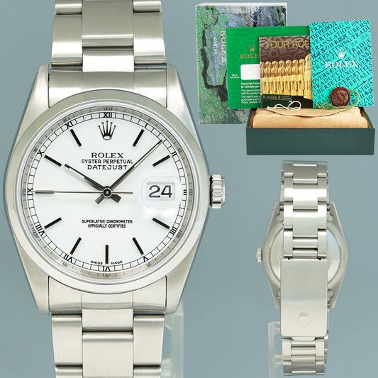MINT Rolex DateJust 36mm 16200 Steel White Stick Oyster 36mm Watch Box