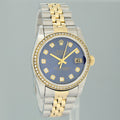 MINT Ladies Rolex 68273 Two Tone Yellow Gold Fluted 31mm Blue Diamond Bezel Watch