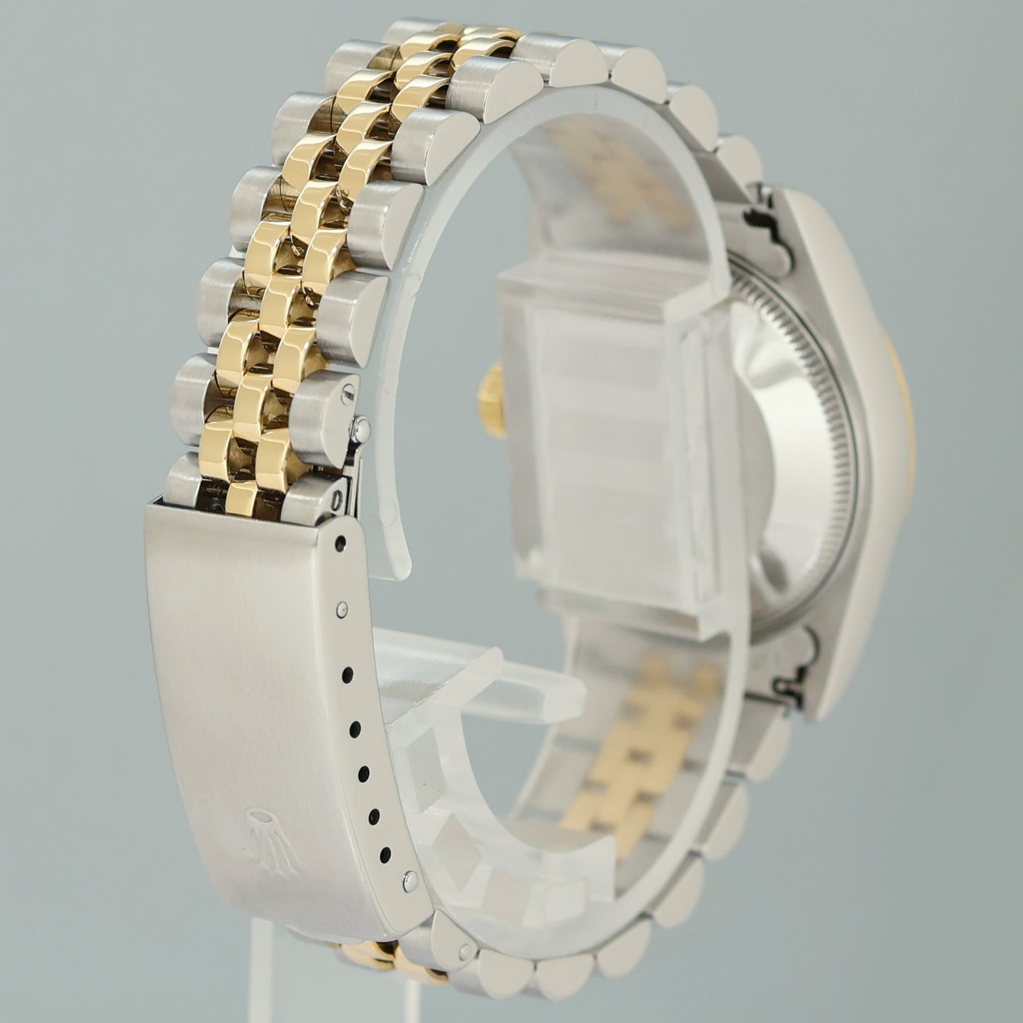 MINT Ladies Rolex 68273 Two Tone Yellow Gold Fluted 31mm Blue Diamond Bezel Watch