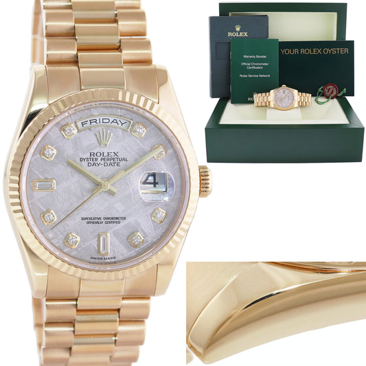 2017 PAPERS MINT Rolex President Day Date Yellow Gold 118238 Meteorite Diamond Watch Box