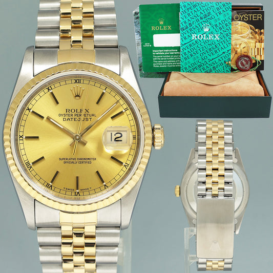 MINT Rolex DateJust 16233 Two-Tone Yellow Gold Champagne Jubilee Watch Box