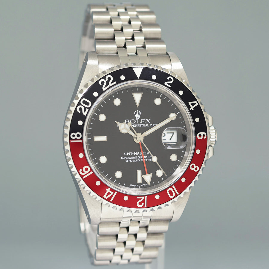 1999 MINT Rolex GMT-Master 2 Coke Red Black Jubilee 40mm Steel 16710 Watch Box