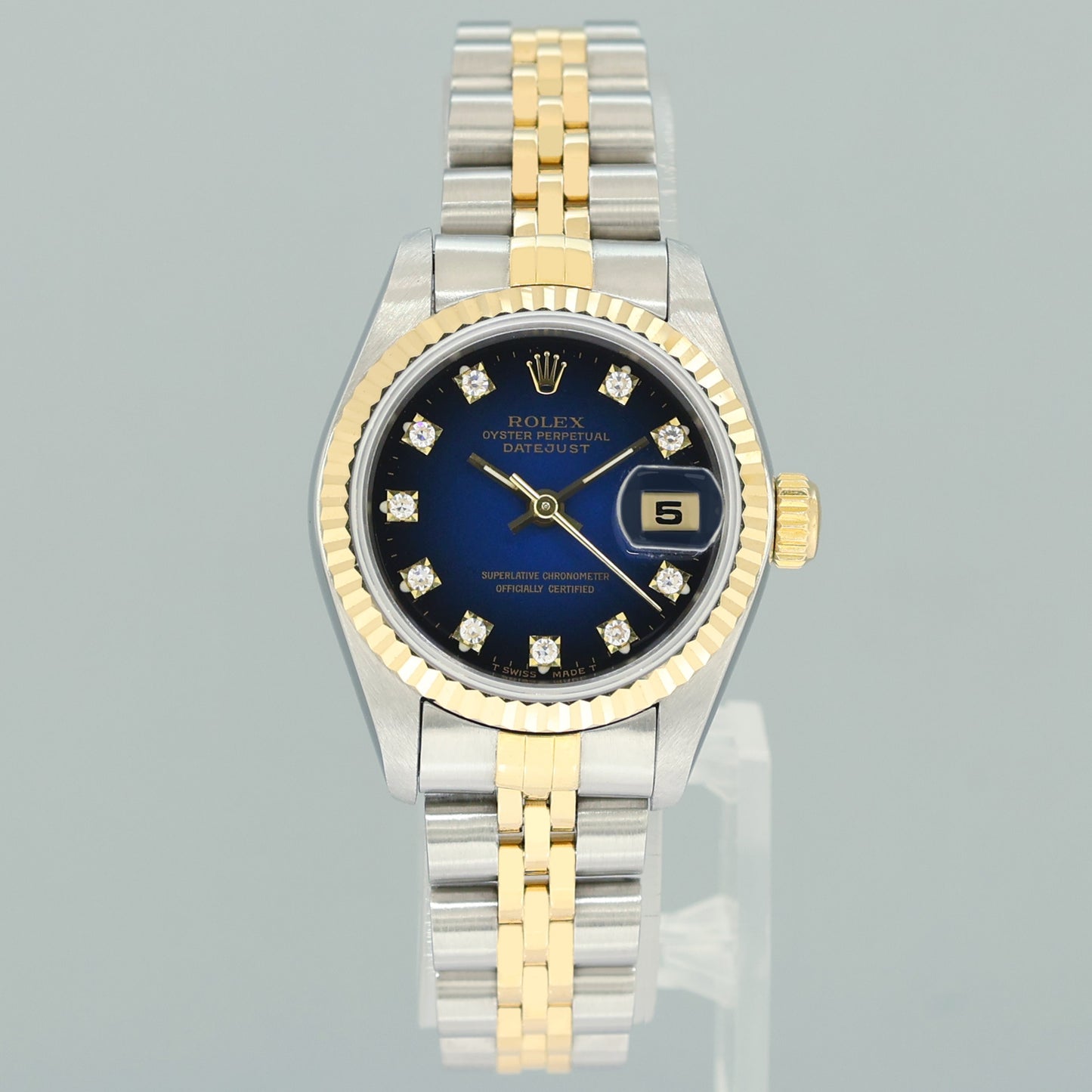 Diamond Ladies Rolex DateJust 26mm 69173 Two Tone Gold Jubilee Blue Vignette Watch